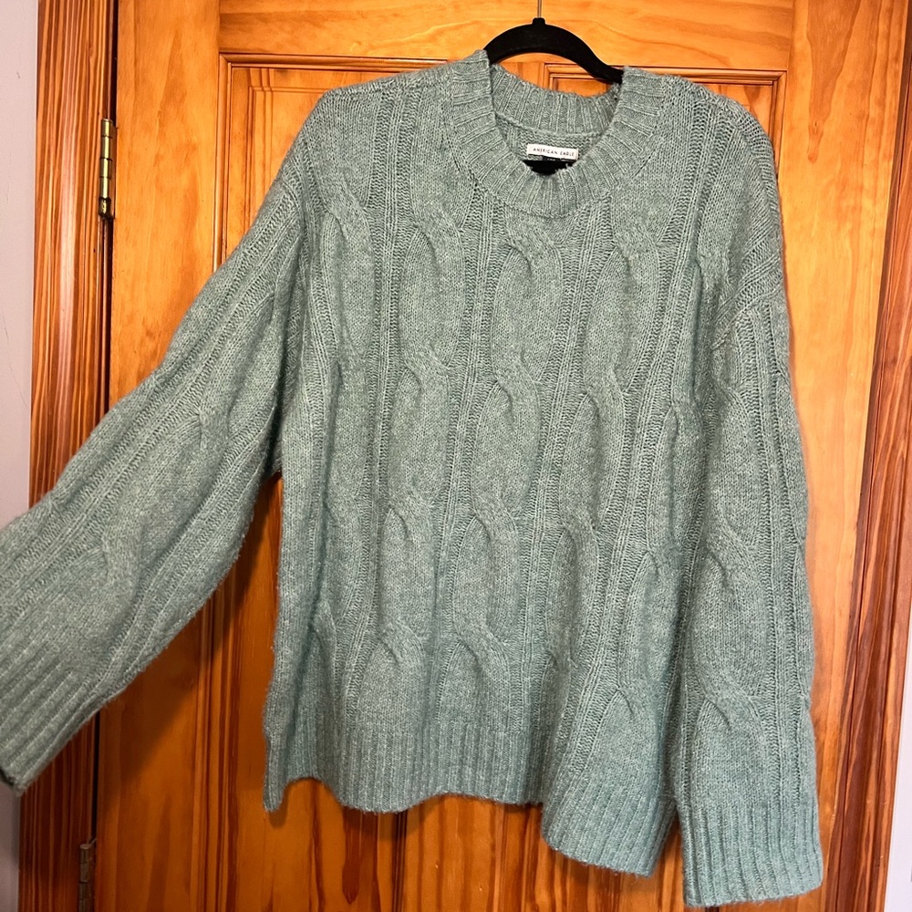 Oversized Green/blue Cable Knit Sweater